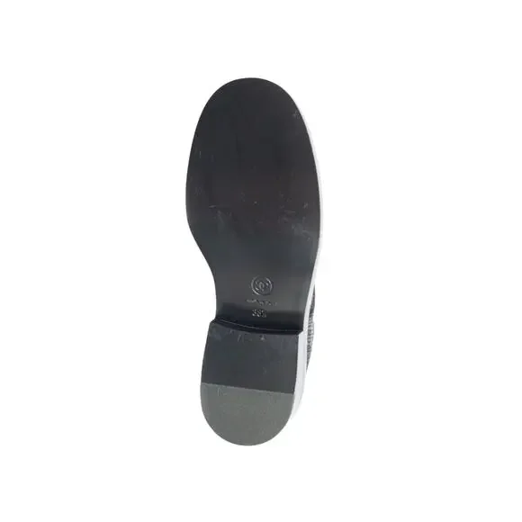 CHANEL Black Fabric Grosgrain CC Cap Toe Combat Boots Size 38.5 US 8.5